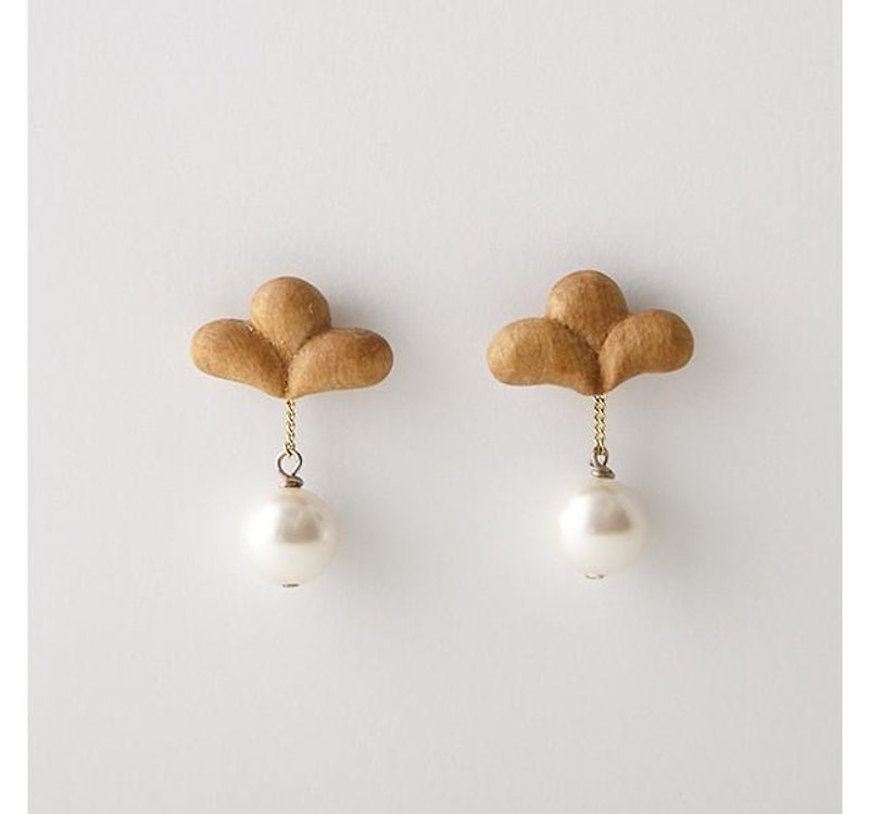 木頭 耳環/耳夾 咖啡色 - Leaf motif earrings / Hand carved wooden designed earrings