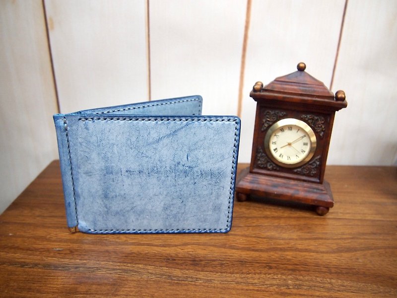 Road series - Sew leather money clip package Silver color jeans (Jeans Color) - Wallets - Genuine Leather Blue