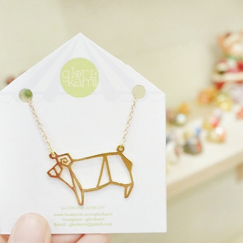 Sheep Necklace Origami Animal jewelry Farm gift for girl Gold Plated Pendant - 項鍊 - 銅/黃銅 金色