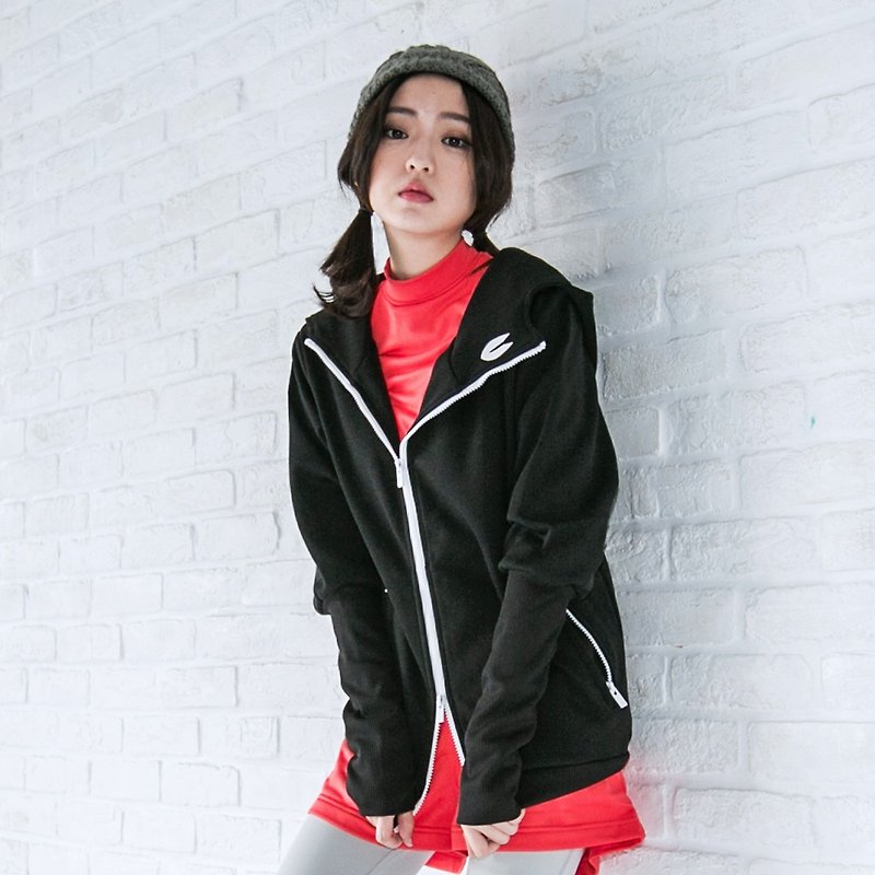 Female threaded sleeve hooded jacket - Black - Women's Casual & Functional Jackets - Other Materials Black