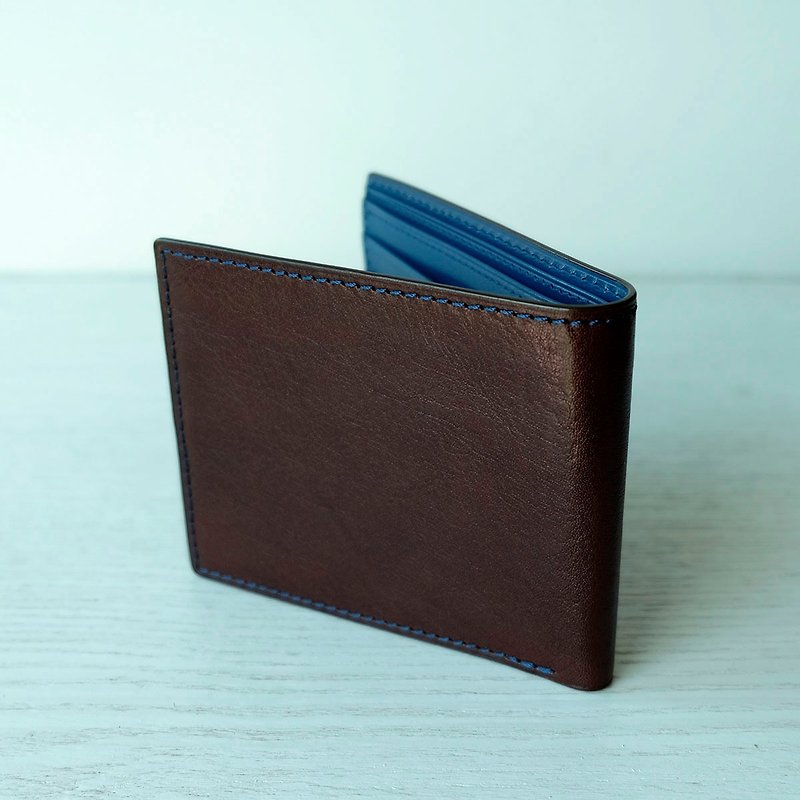 isni  multicolour Short Wallet brown & blue design/ Handmade leather - Wallets - Genuine Leather Blue