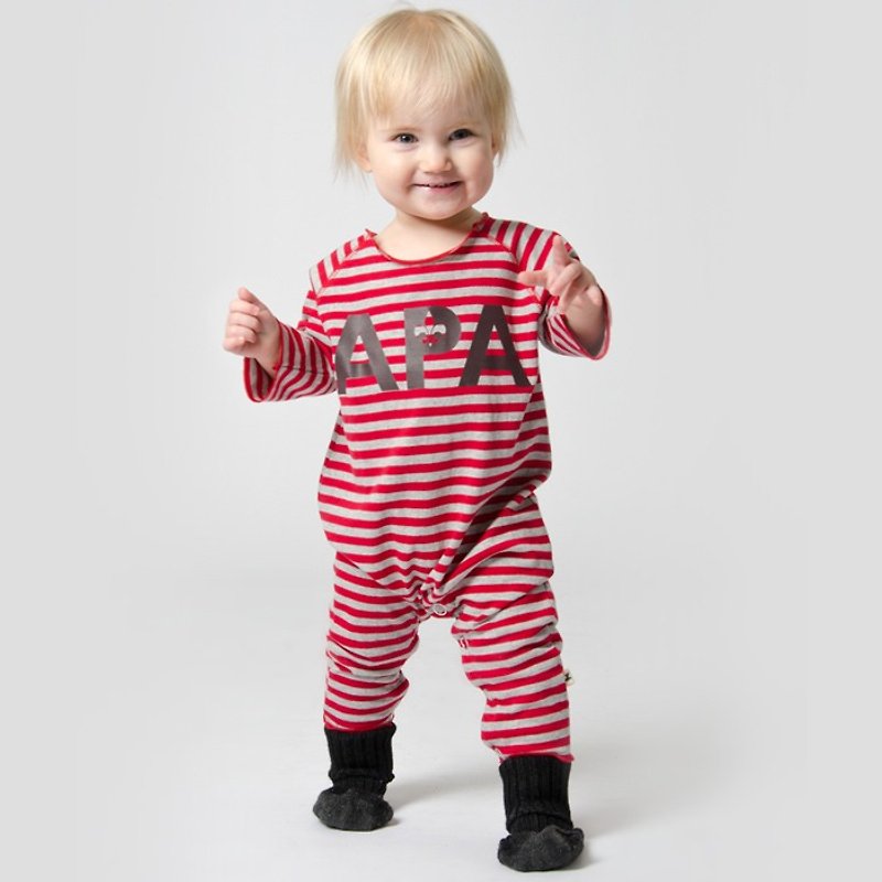 【Swedish Children's Clothing】Organic Cotton Onesies Red 6M to 18M Stripes - Onesies - Cotton & Hemp Red
