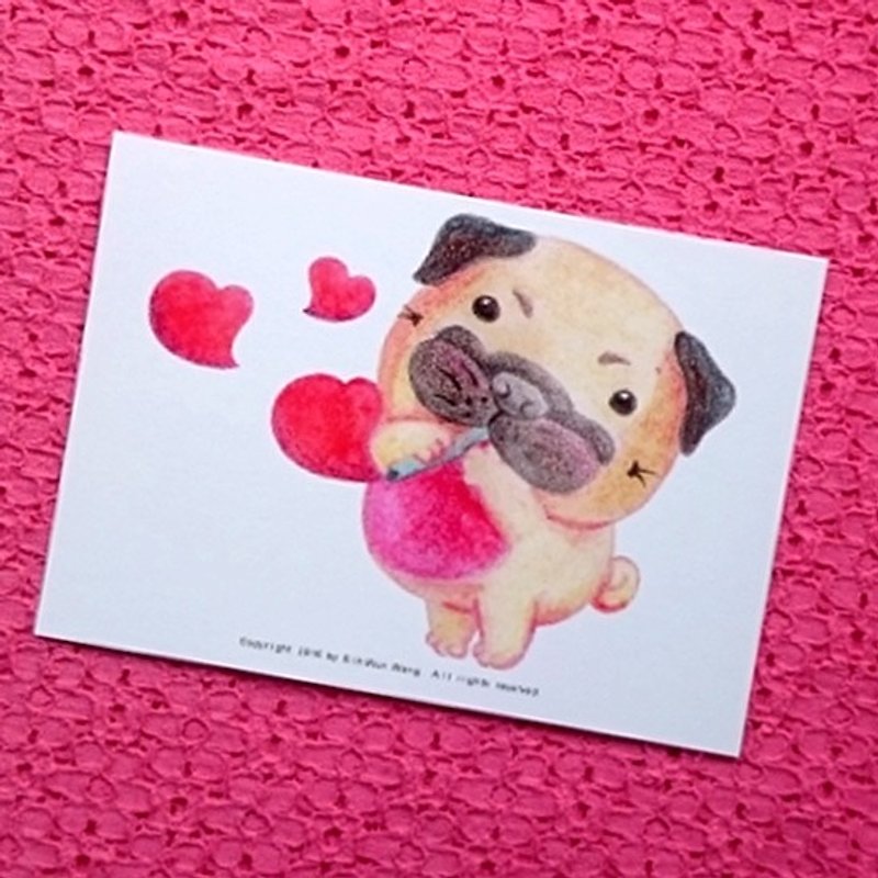 Pug postcard- Bubble Love - Cards & Postcards - Paper White