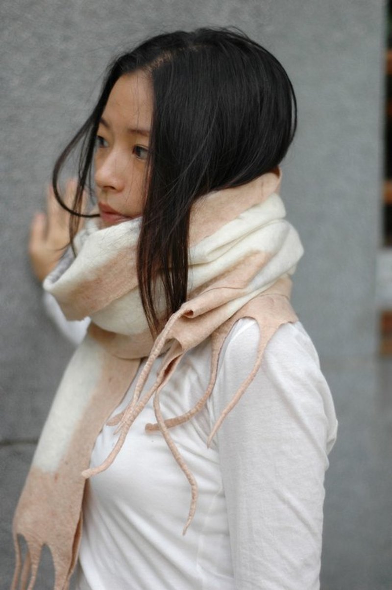 羊毛氈圍巾（100%紐西蘭羊毛）- 米白 - 絲巾 - 羊毛 卡其色