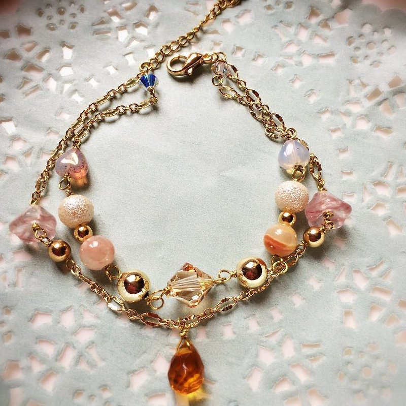 [Atelier A.] Christmas Collection Classic Double Chain Crystal Bracelet (Harvest Gold) - สร้อยข้อมือ - วัสดุอื่นๆ 
