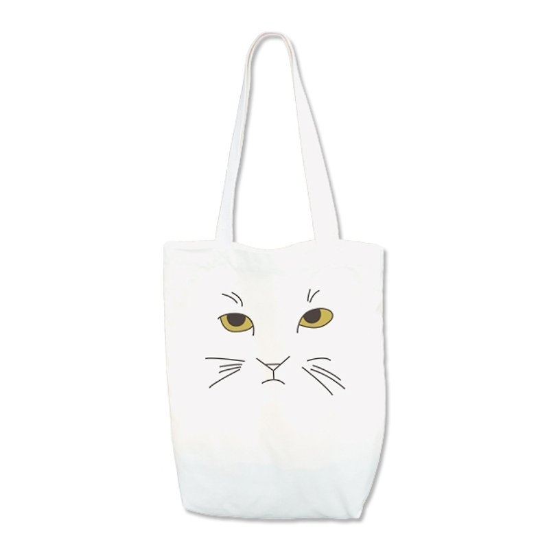kuroi-T Design 帆布提袋 CatFace-白色 - กระเป๋าแมสเซนเจอร์ - วัสดุอื่นๆ ขาว
