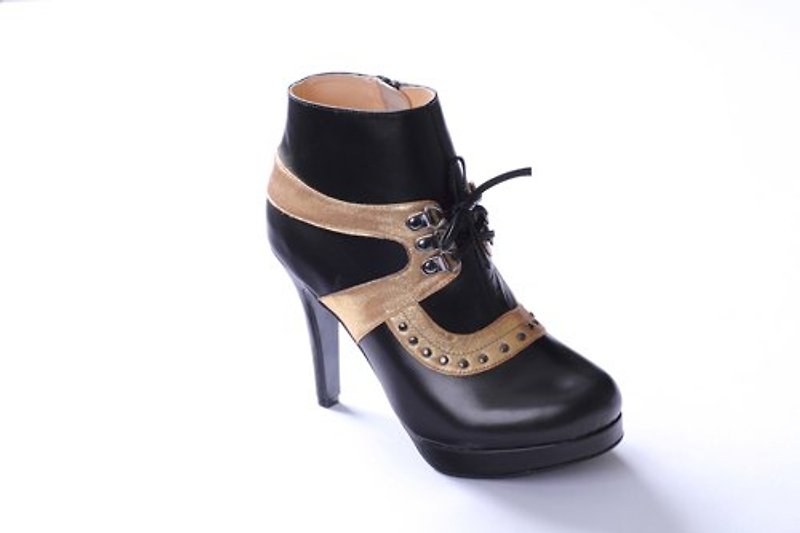 Black gold platform boots - รองเท้าบูทสั้นผู้หญิง - หนังแท้ สีทอง