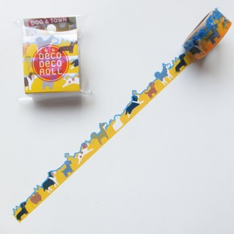 Asamidori Deco Deco Roll to the side paper tape (AM-MK-004 dog walking 1) - มาสกิ้งเทป - กระดาษ สีเหลือง