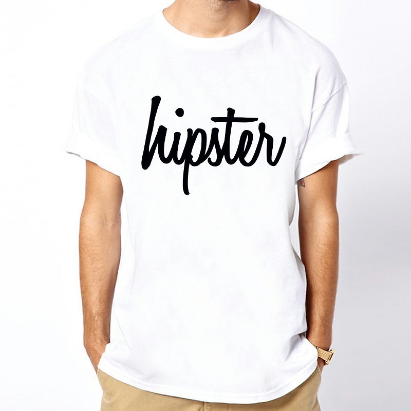 hipster Logo短袖T恤-白色 平價設計自創品牌white t-shirt - 男 T 恤 - 棉．麻 白色