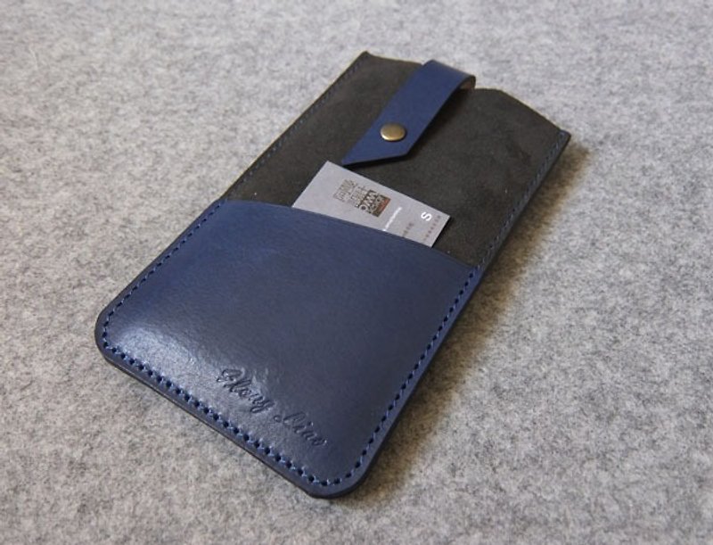 YOURS handmade leather mix concept diagonal pocket phone holster gray suede + blue leather iphone6 - Other - Genuine Leather 