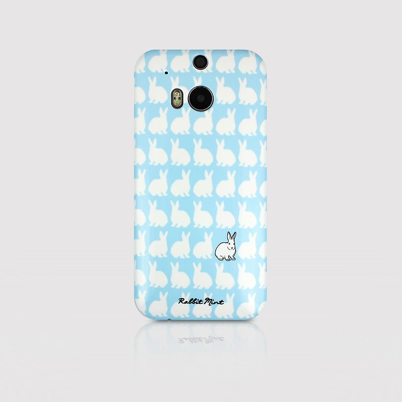 (Rabbit Mint) Mint Rabbit Phone Case - blue bunnies pattern Series - HTC One M8 (P00073) - Phone Cases - Plastic Blue