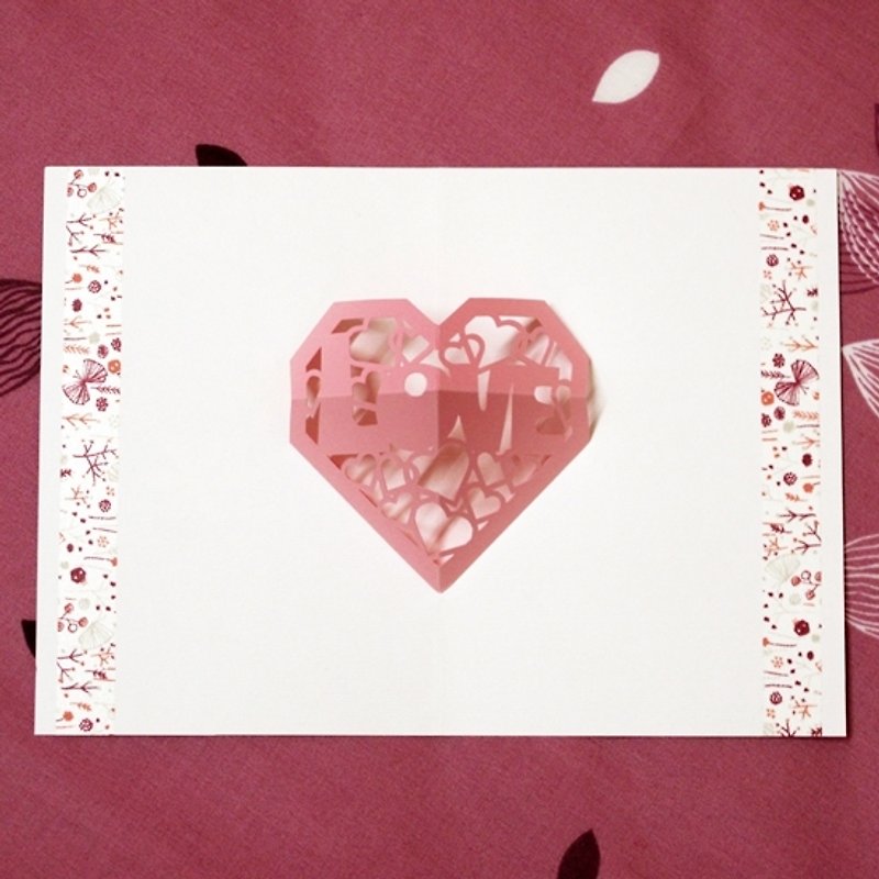 Three-dimensional Paper Sculpture Valentine Card-Love Pyramid - Cards & Postcards - Paper Pink