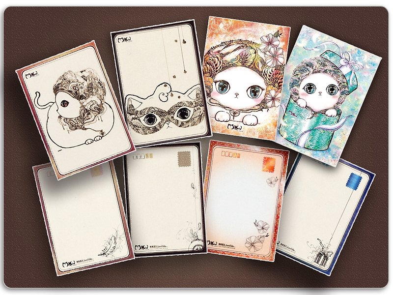 あたたかい猫手描きの絶妙なポストカード（4枚+1枚の特別版セット） - カード・はがき - 紙 