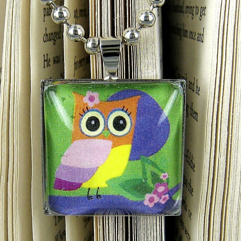 Glass Gemstone Pendant Necklace - Cute Owl - Necklaces - Glass 