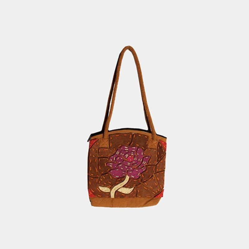 │moderato│小王子的玫瑰愛情手工刺繡縫製麂皮vintage古董包手提包包 - 手提包/手提袋 - 其他材質 咖啡色
