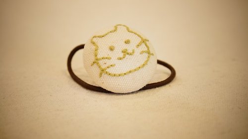 alma-handmade 手感布包釦髮束 - 綠貓咪