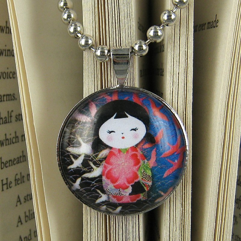 Glass Gemstone Pendant Necklace - Japanese wind doll - Necklaces - Other Metals Pink