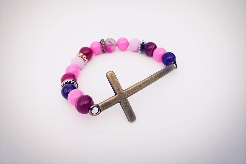 Peach Purple Cross bronze - Bracelets - Other Materials Purple