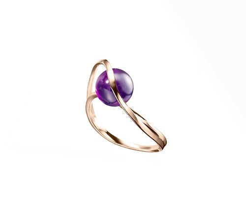 Majade Jewelry Design 14k黃金紫水晶戒指 二月誕生石黃金戒指 訂婚戒指 紫晶簡約戒指