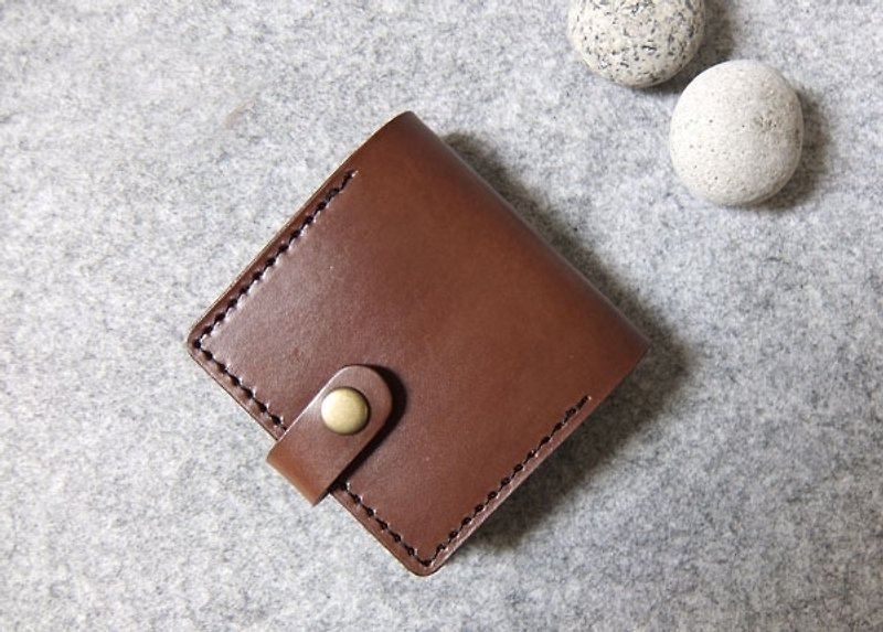 手工皮件設計 銅釦式真皮Mini零錢包 深木色 - 零錢包/小錢包 - 真皮 多色