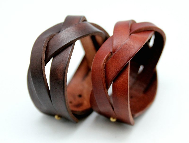 Limited color - woven leather bracelet / 3cm three strands series - Bracelets - Genuine Leather 