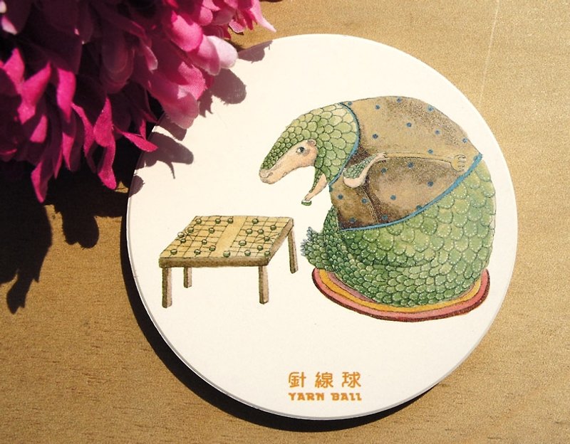 Sewing ball Taiwan endemic animal - pangolin chess ceramic absorbent coasters - ที่รองแก้ว - วัสดุอื่นๆ สีเขียว