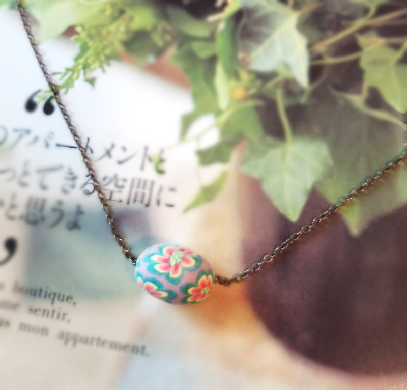 Hand-painted bead necklace, necklace NEC-001 - สร้อยคอ - ไม้ สีเงิน