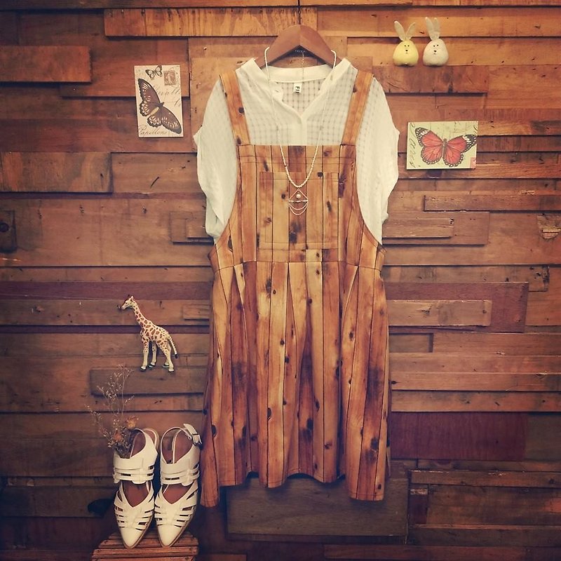 KZima Wood printed dress - 連身裙 - 其他材質 咖啡色