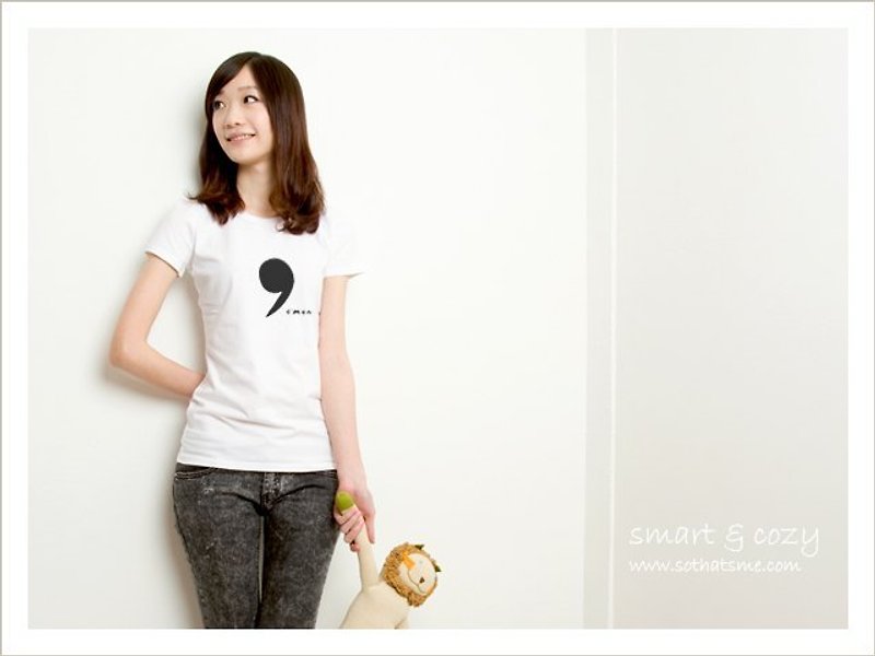 Comma Peach Cotton T-shirt /White - Women's T-Shirts - Cotton & Hemp White