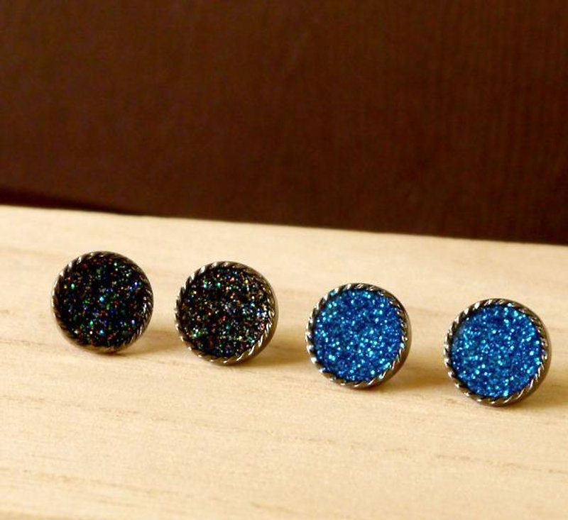 Light you up brilliant starry earrings (brilliant black / blue starry night) - ต่างหู - วัสดุอื่นๆ สีน้ำเงิน