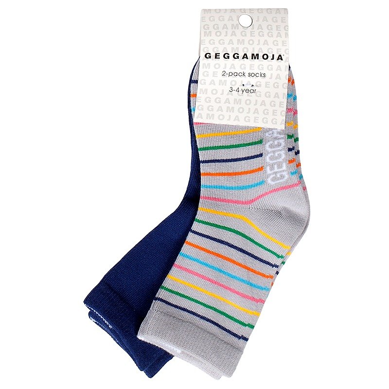 [Nordic children's clothing] Swedish organic cotton children's socks 6M to 2 years old (2 pairs) striped/blue - ถุงเท้าเด็ก - ผ้าฝ้าย/ผ้าลินิน สีเทา