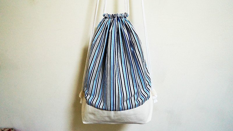 White striped blue met - Drawstring Bags - Other Materials Blue