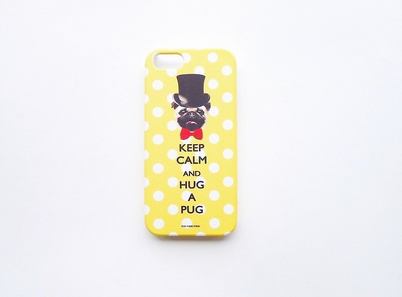 [ YONG ] Keep Calm & Hug A Pug Phone Case (Yellow Polka Dots) - Phone Cases - Plastic Pink