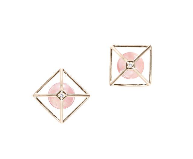 ♡ハンドメイド♡ビジューピアスイヤリング10月ローズクォーツ ローズクォーツ・チェリークォーツのフープピアス（イヤリング