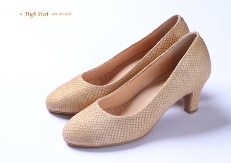 Snake print gold temperament slender heel shoes - High Heels - Genuine Leather Gold