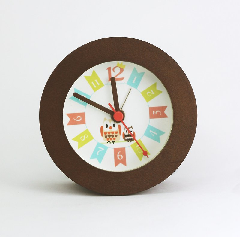 貓頭鷹的派對 圓木鬧鐘 - 時鐘/鬧鐘 - 木頭 咖啡色