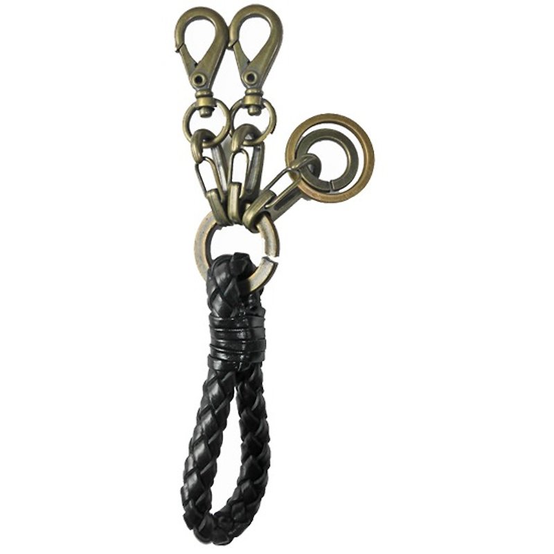 Chainloop 自製手工 基本款編織鑰匙圈 - 鑰匙圈/鑰匙包 - 真皮 黑色