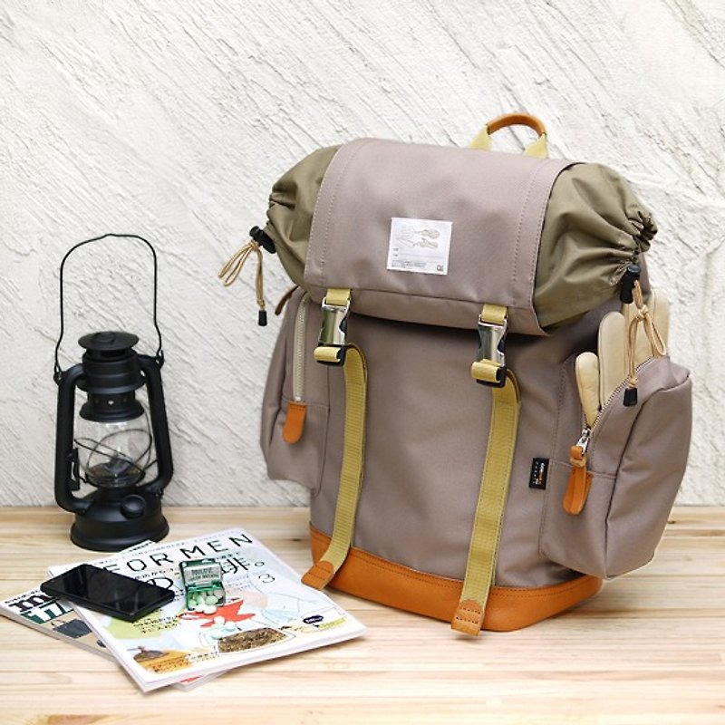 Japanese mountaineering casual different material waterproof backpack Khaki color Made in Japan by SUOLO - Backpacks - Waterproof Material Khaki