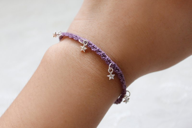 Sterling silver. Shining little star. Woven Bracelet - Bracelets - Cotton & Hemp Purple