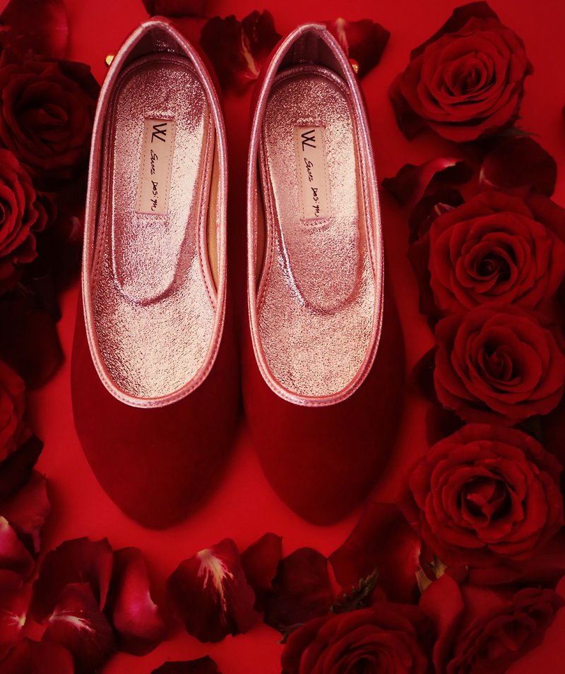 玫瑰(紅) 限定WL微尖楦平底鞋－Red Flat - 女牛津鞋/樂福鞋 - 真皮 紅色