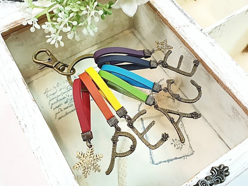 Paris. Happiness hand made. Retro rainbow. Peace. English word suede key ring - Charms - Other Metals Multicolor
