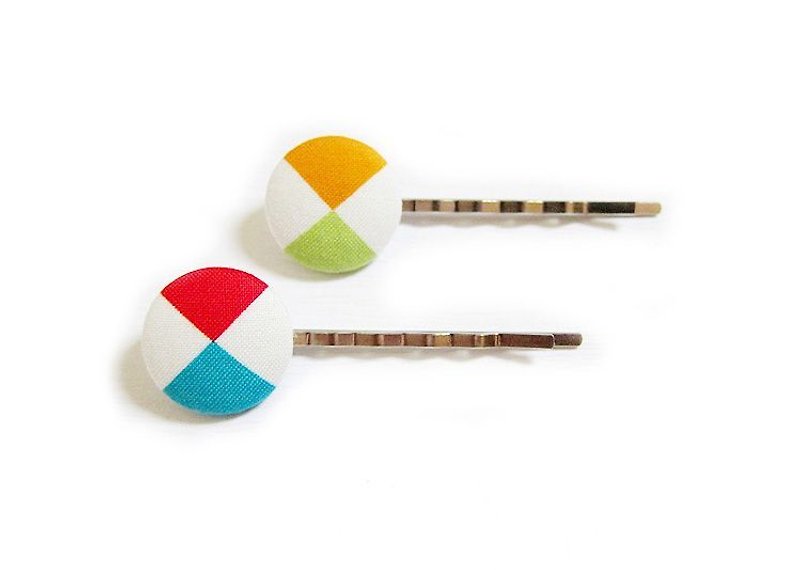 Hand-made cloth buttons hairpin rainbow windmill - Hair Accessories - Other Materials 