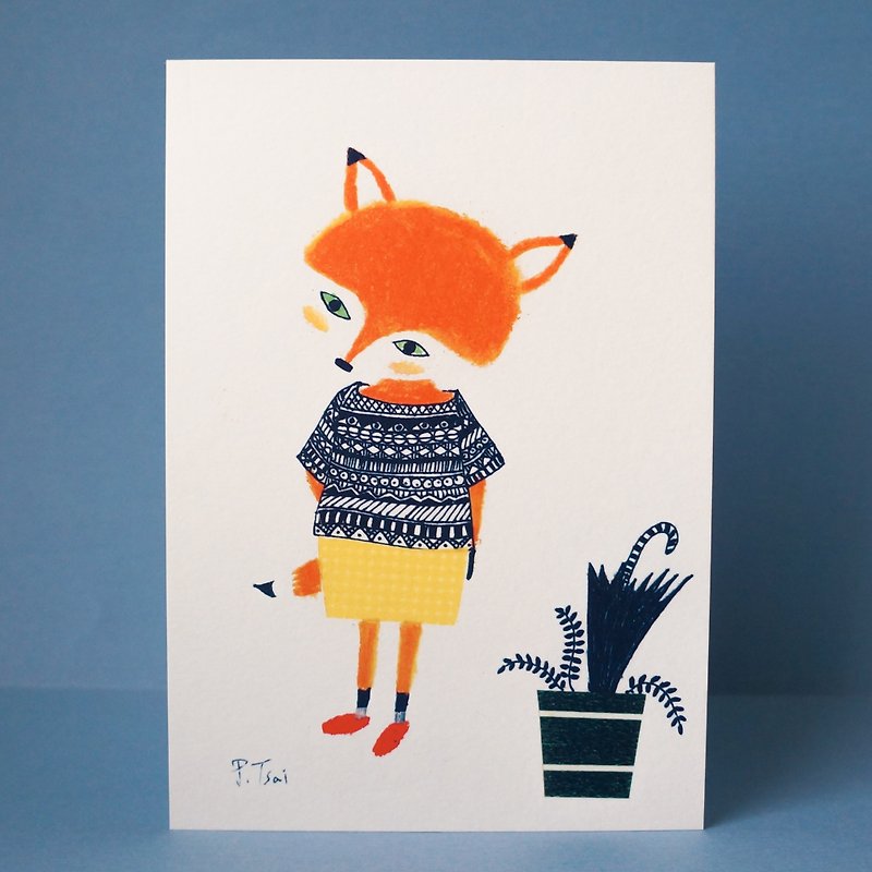 Hand-painted Christmas postcard paper tape small fox first met - การ์ด/โปสการ์ด - กระดาษ สีส้ม