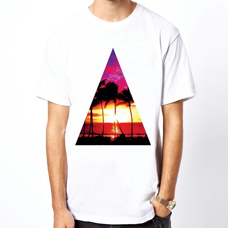 Triangle-Sunset white t shirt - เสื้อยืดผู้ชาย - วัสดุอื่นๆ ขาว