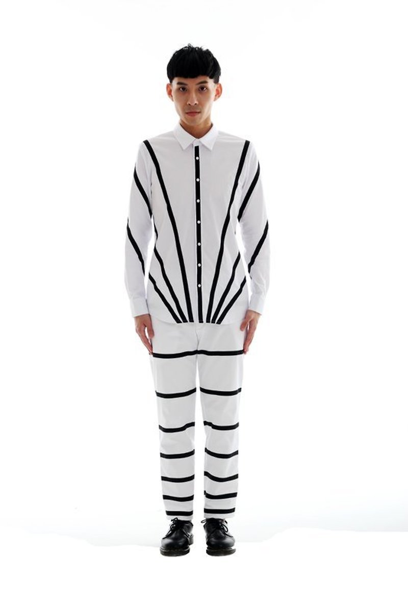 Sevenfold 2013 A/W Radial line shirt 放射線條襯衫 - 男襯衫/休閒襯衫 - 棉．麻 白色