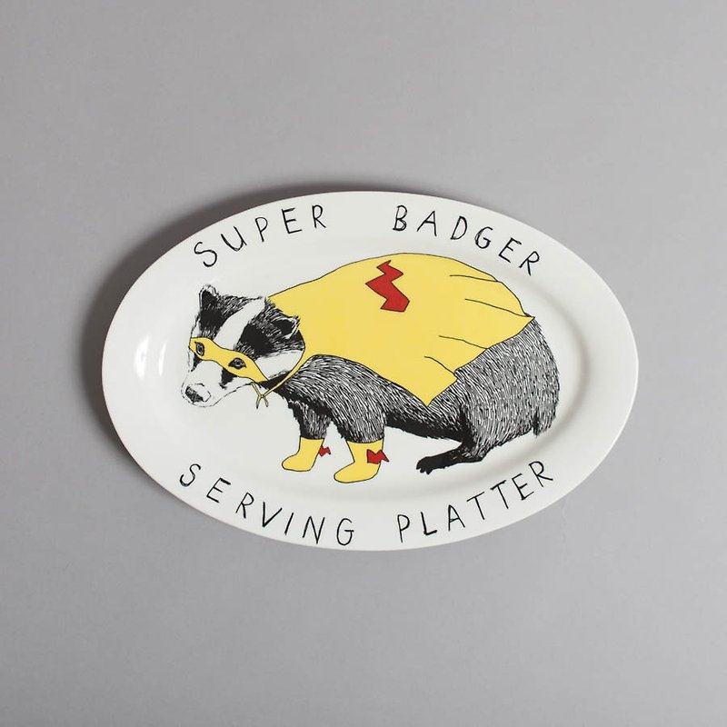 Super Badger Bone China Long Plate | Jimbobart - Small Plates & Saucers - Porcelain White