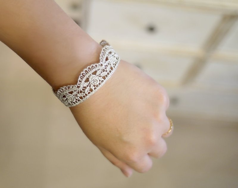 小玫瑰蕾絲手鐲 純銀手鐲 手環 手感輕珠寶 精緻質感 新娘飾品 - 手鍊/手環 - 純銀 