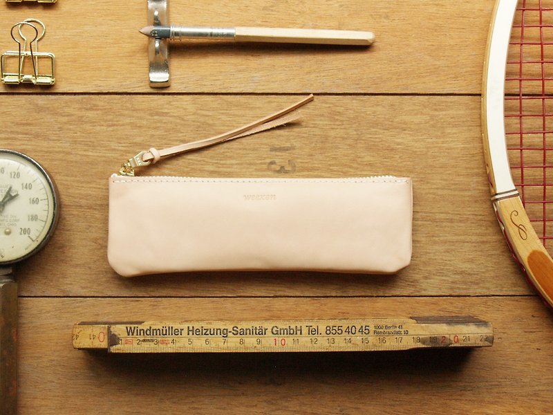 Leather Pen Case ( Custom Name ) - Simple Original - กล่องดินสอ/ถุงดินสอ - หนังแท้ สีทอง