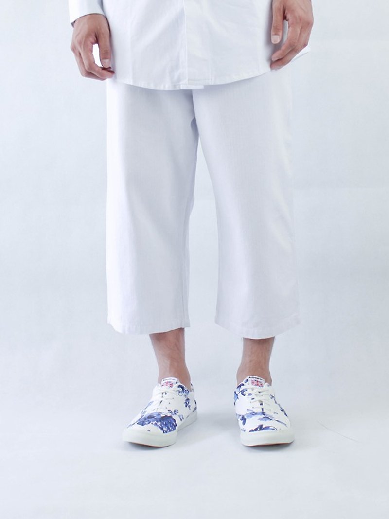Chainloop White Denim Wide Pants Fashion Clothing White Loose Fit Made in Taiwan - กางเกงขายาว - ผ้าฝ้าย/ผ้าลินิน ขาว