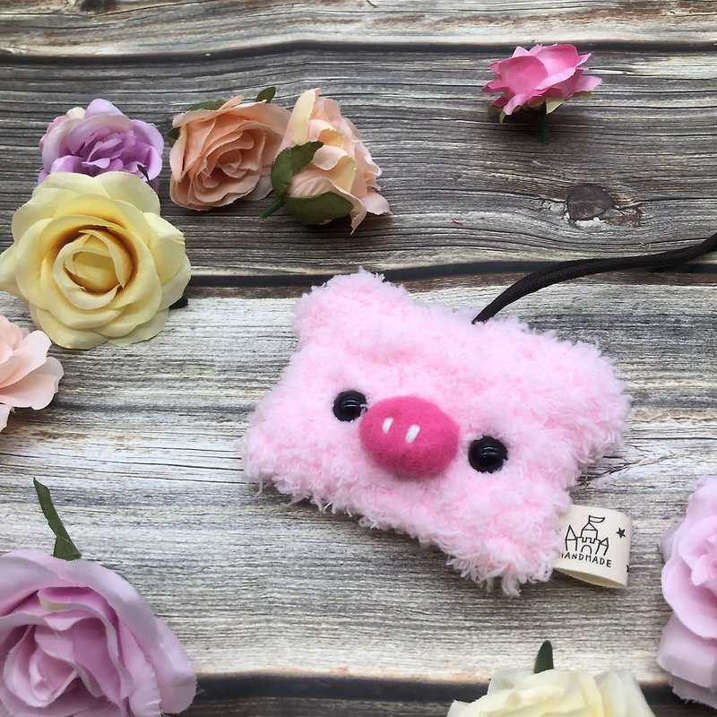 Piggy-wool knitting leisure card holder card holder ticket holder square card holder - ID & Badge Holders - Other Materials Pink